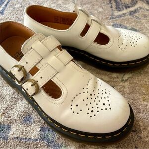 Dr. Martens White Leather Buckle Mary Jane Shoes